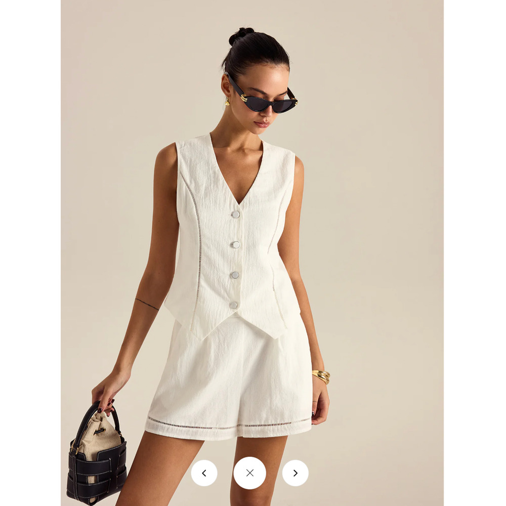 NWT commense Cotton Button Detail Vest Top With Pockets Shorts Set Sz M - Picture 3 of 5